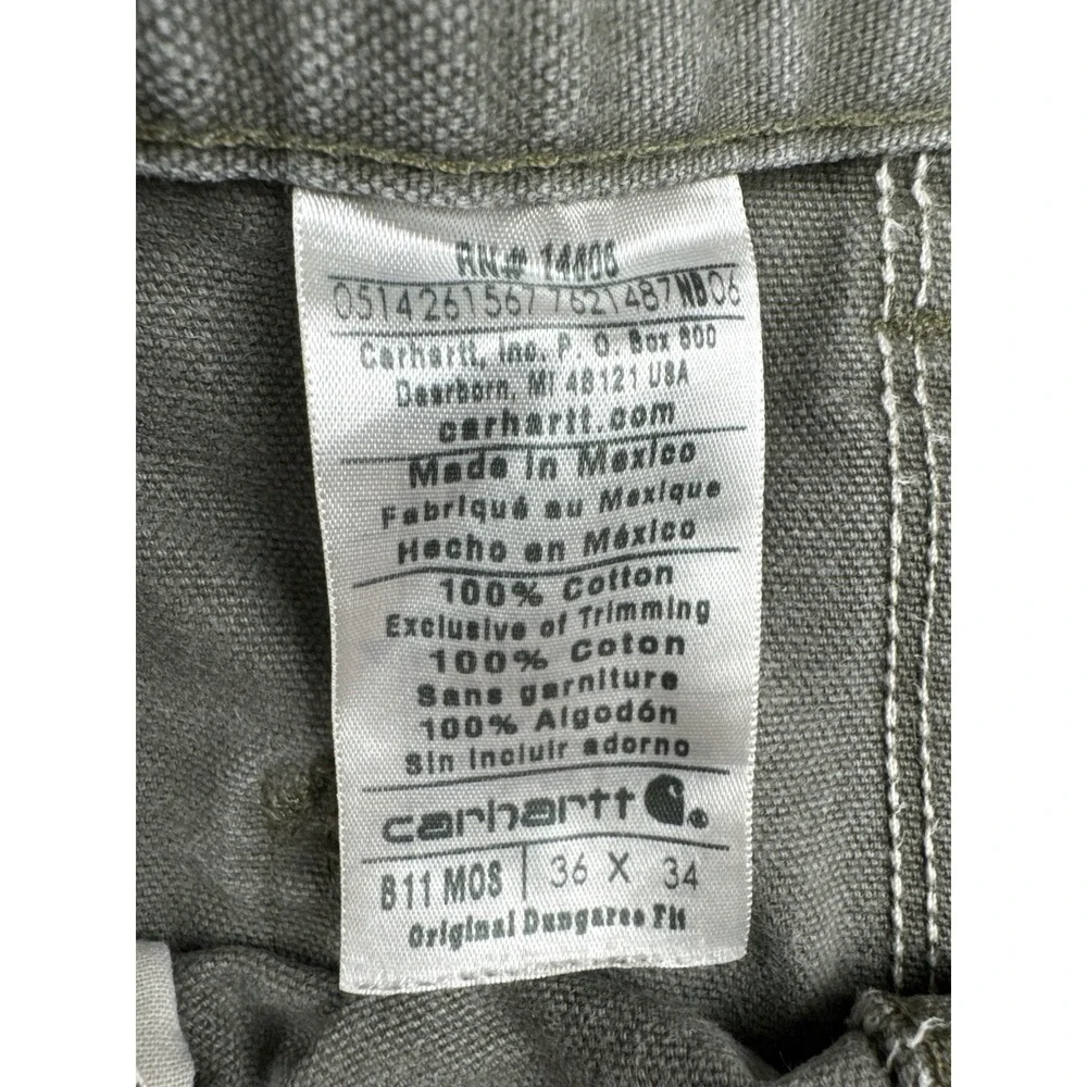 Vintage Carhartt B11 MOS Work Pants 36x34 Moss Green Carpenter Duck Canvas